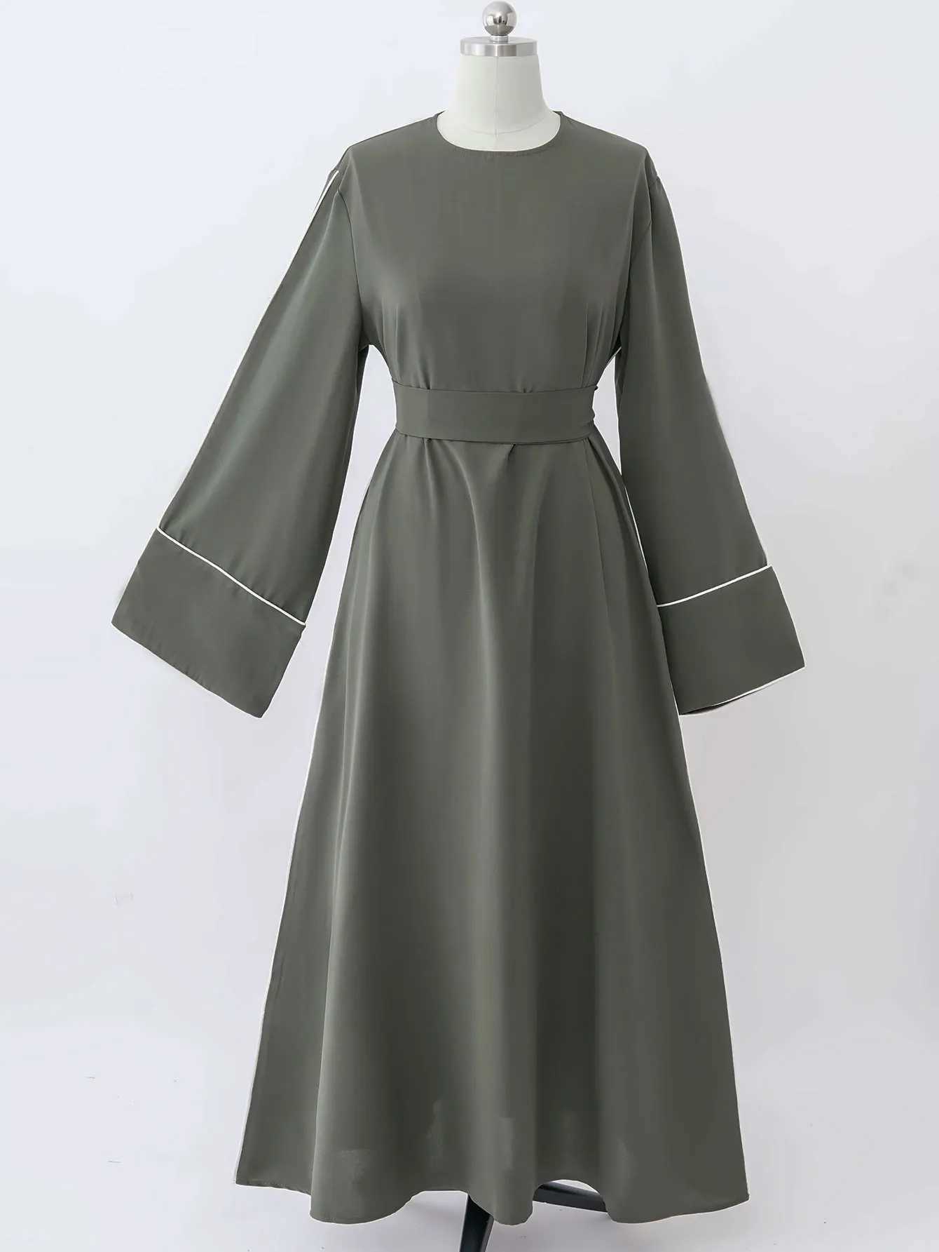 New Grn Kaftan Abaya for Muslim Wear Belted Design Catering to Islamic Modest Style during Ramadan in Saudi UAE and Daily Life X250514