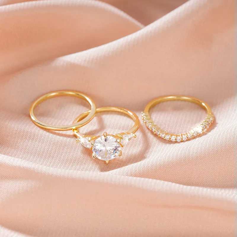 925 Sterling Silver 3Pcs Rings Set for Women Shiny Cubic Zirconia Unique Designed Finger Accories Fashion Wedding JewelryXJ250514