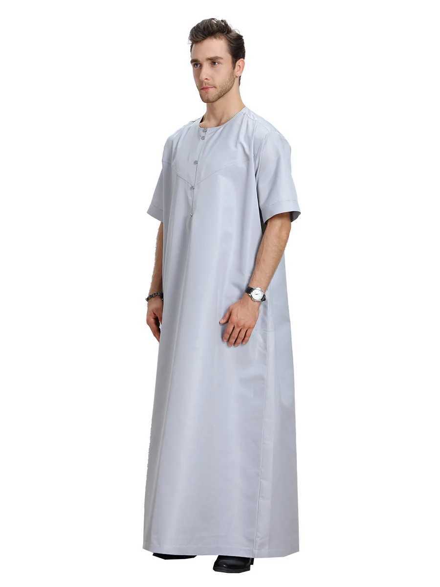 Islamic Clothing Premium Quality Middle Eastern Solid Color Short Sleeve Arabic Mens Jubba Thobe Jubba Men Tunic Djellaba Homme X250514