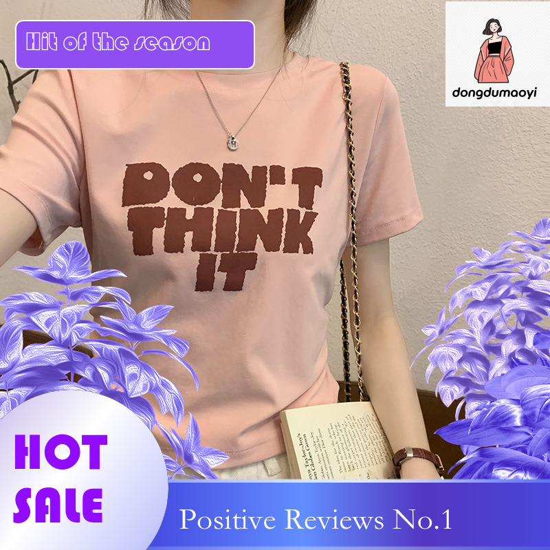 dongdumaoyi Shouldered pure cotton short sleeved for women 2025 new summer niche design, pink letter printed T-shirt top