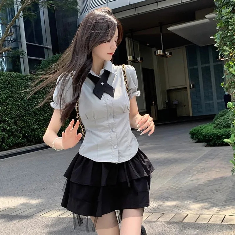 Womens Summer Y2k MultiLayered Mesh Cake Skirt High Waisted Lace Patchwork Up JK Fluffy Black 250514