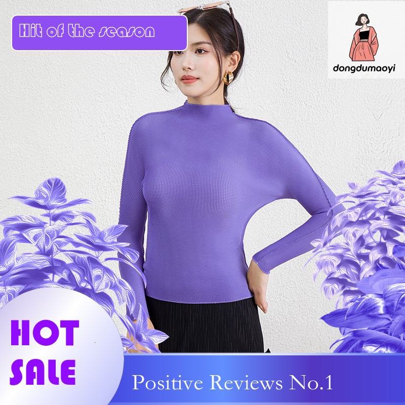 dongdumaoyi Purple Sister Fold New Half High Collar Bottom Shirt Long Sleeve Classic Women's T-shirt Slim fit Large Waist Top