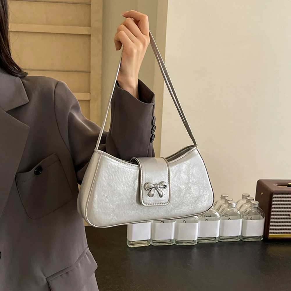 Wen PU Bow Shoder Bag Fi Carrying Bag Large Capacity Simple Top Handle Bag Hasp Zipper Closure Small Shoder Purse Z250514