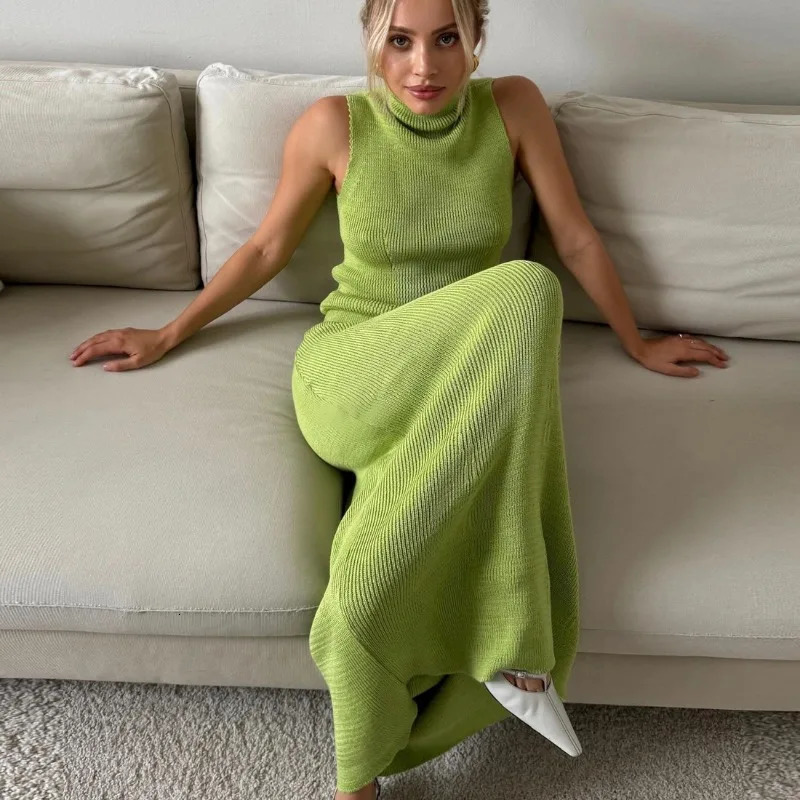 Tuularose Elegant Long Skirt Two-piece Set Womens Sleeveless Knitted Turtleneck Vest Slim Skirt Set 2025 Fashion Skirt Set 250513