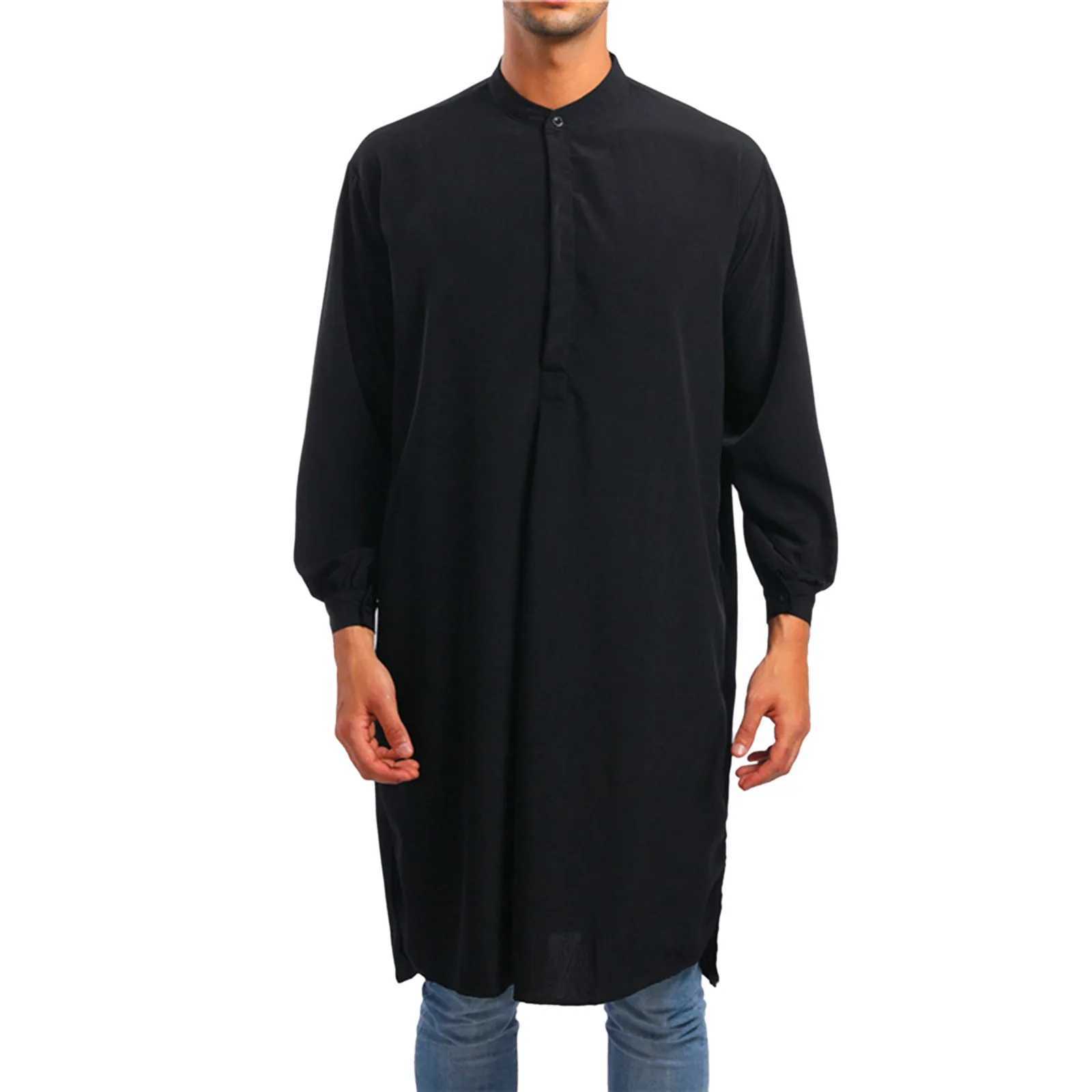 MenS Polo Shirts Arabic Fashion Simple Long MenS Shirt Solid Muslim Robe Roupas Masculinas X250514
