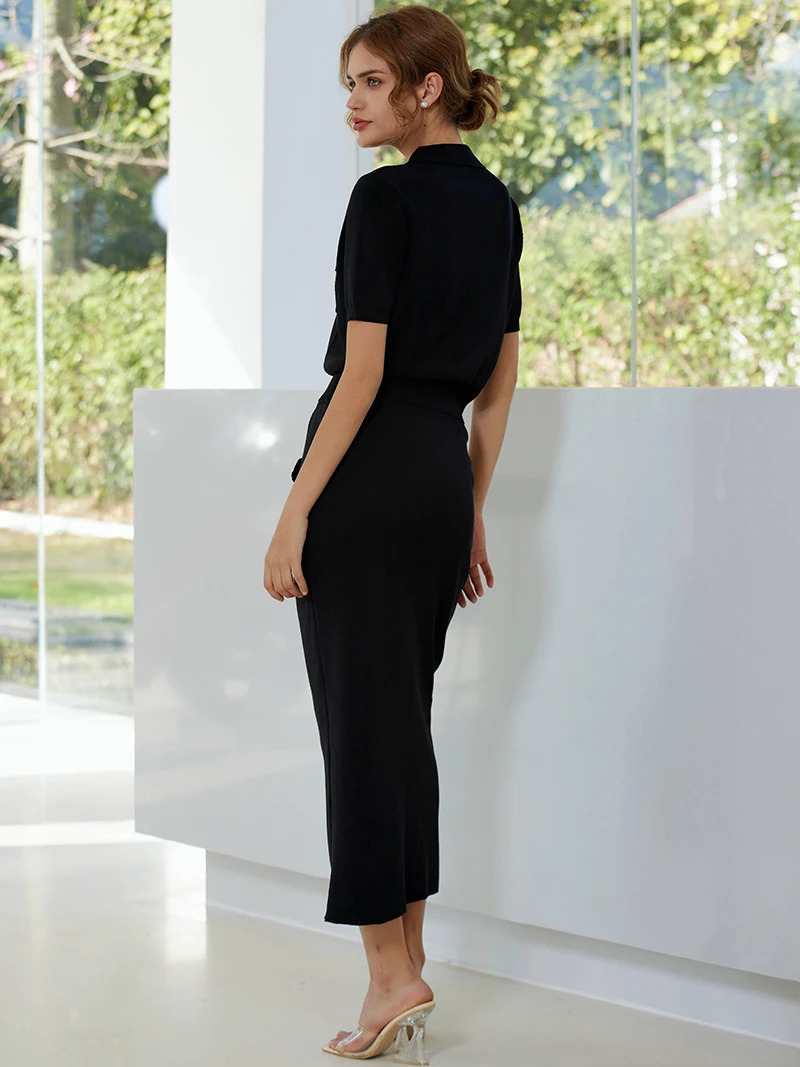 Elegant Short Sleeve Knit Blazer Women Suit Summer Vintage Knitted Two Piece Set 2 Skirt and 250514