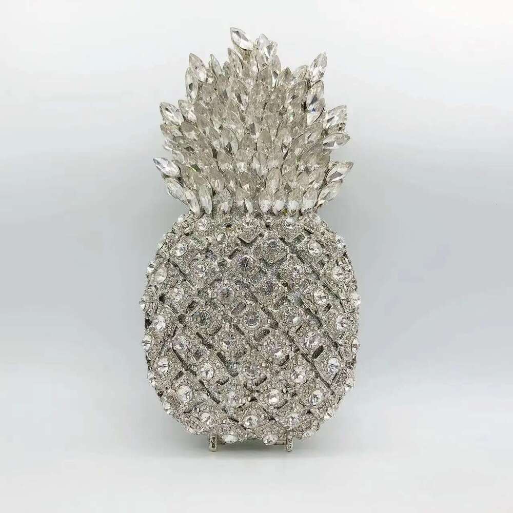 Unique Pineapple Fruits Women Rhinestones Designer Handbags Crystal Party Prom Clutches Fashion Metal Chain Bags