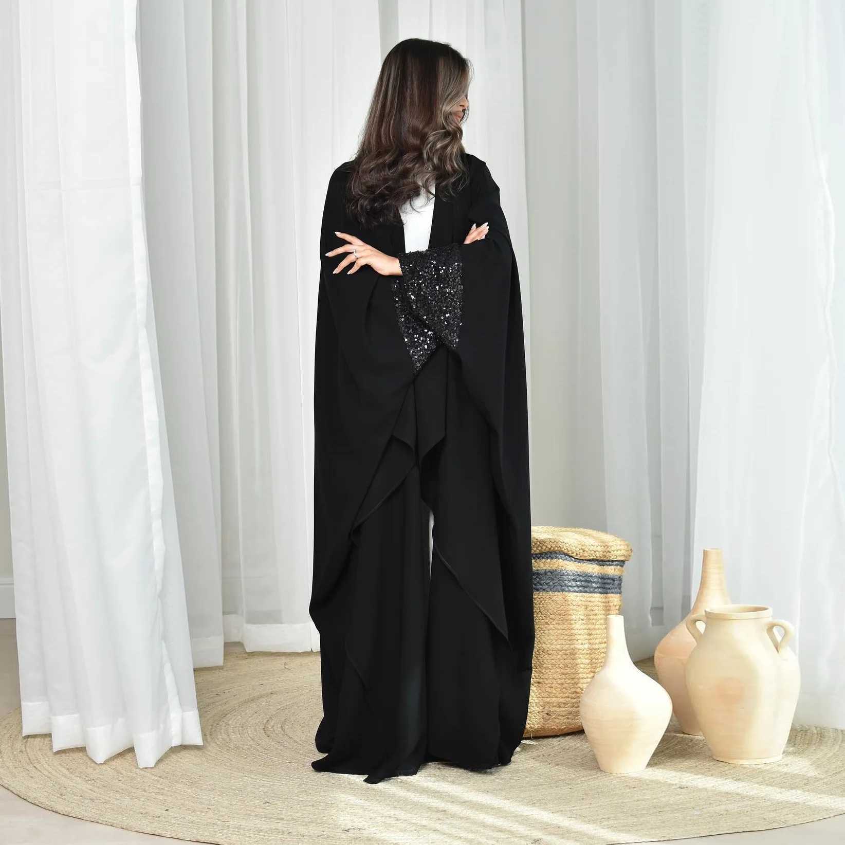 Eid Black Abayas for Women Modest Muslim Dress Dubai Open Abaya Kimono Jalabiya Ka Robe Femme Marocain Caftan Ramadan Kaftan X250514