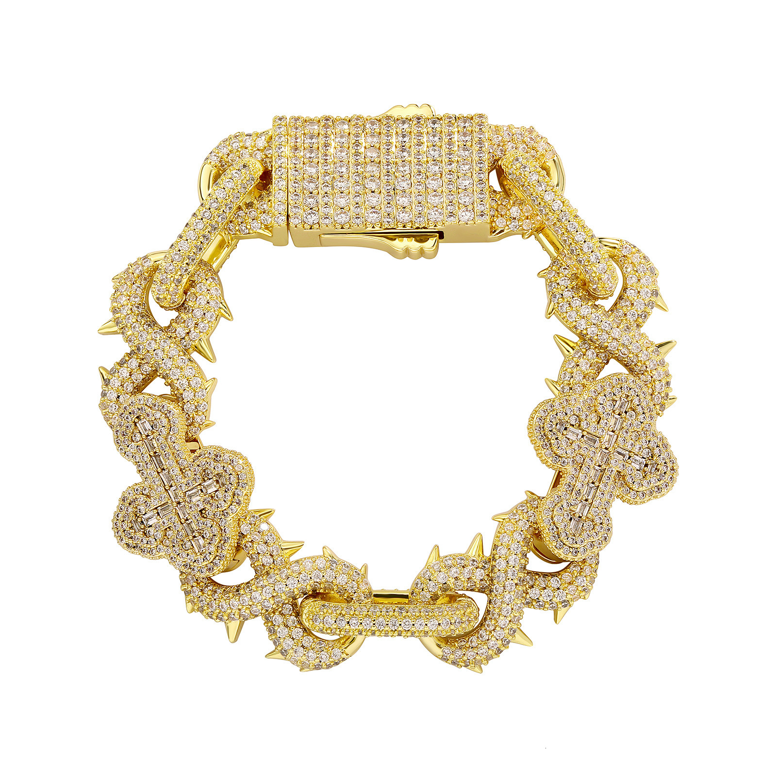 Bling Chunky Hip Hop 8-shaped Infinite Sign Thorn Cross Cuban Chain Bracelet Full Cubic Zirconia Diamond DIY Trendy Party Bracelets Wolf Tide Rapper J