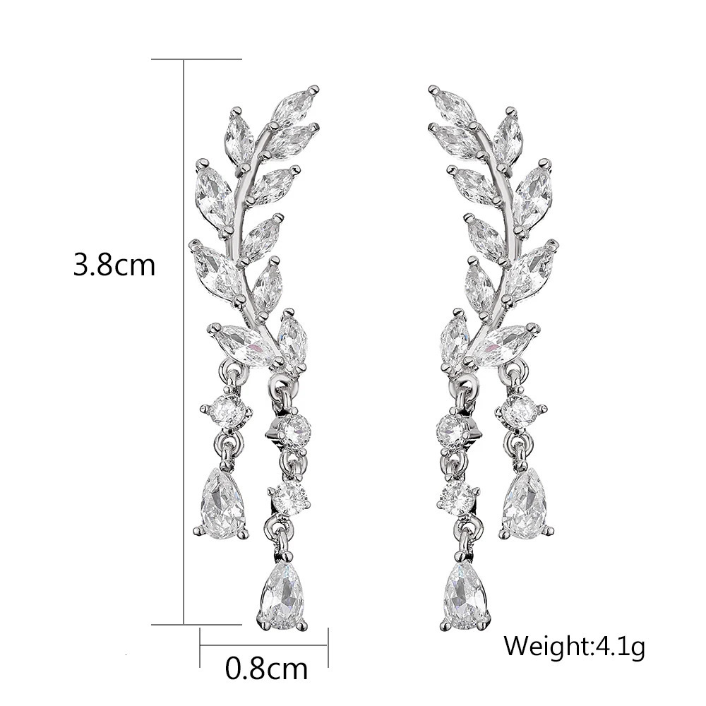 ZAKOL CZ Crystal Zirconia Leaf Long Tassel Drop Earrings for Women Girl Fashion Wing Wedding Party Jewelry 250513
