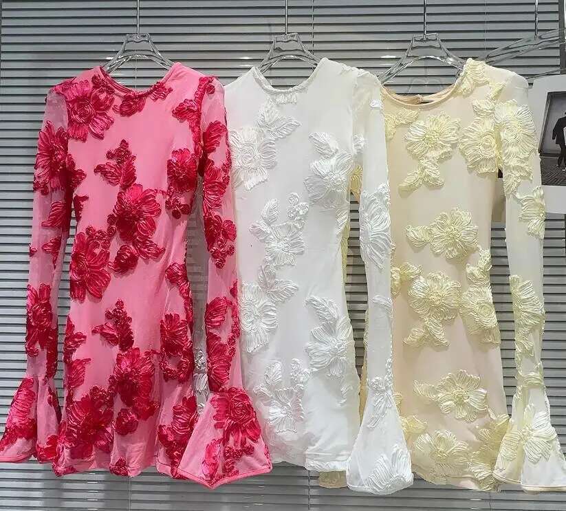 Getspring Dress Flare Sleeve Printing Embroidery Vintage Long Sleeves Backless Sexy Dresses Women 2024 New