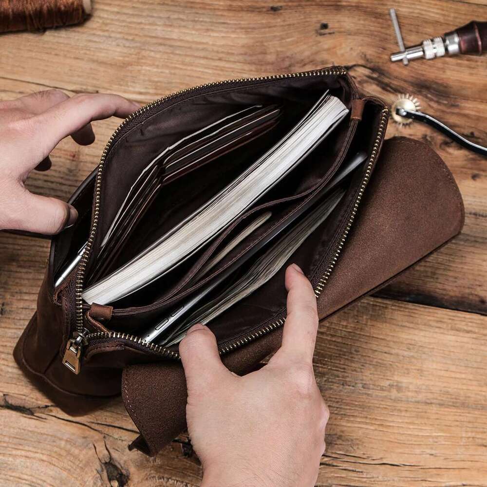 Cowhide Leather Men's Clutch iPad Mini 4 5 6 Iphone Clutches For Male Men Wallet Fashion Large Capacity Purse Gift