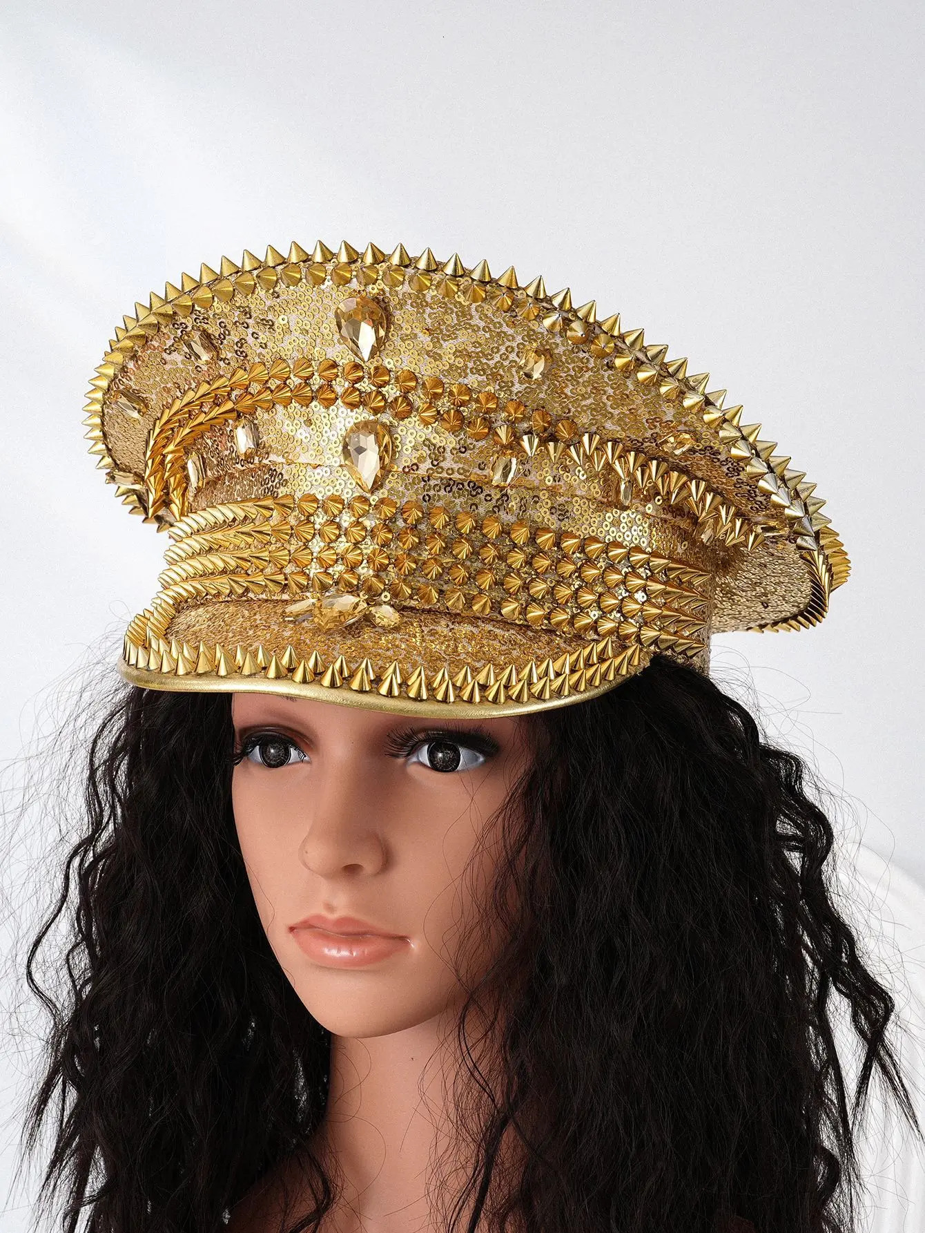 Fashionable rhinestone womens studded rivet party ball hat in one size fits all cool punk style 250513
