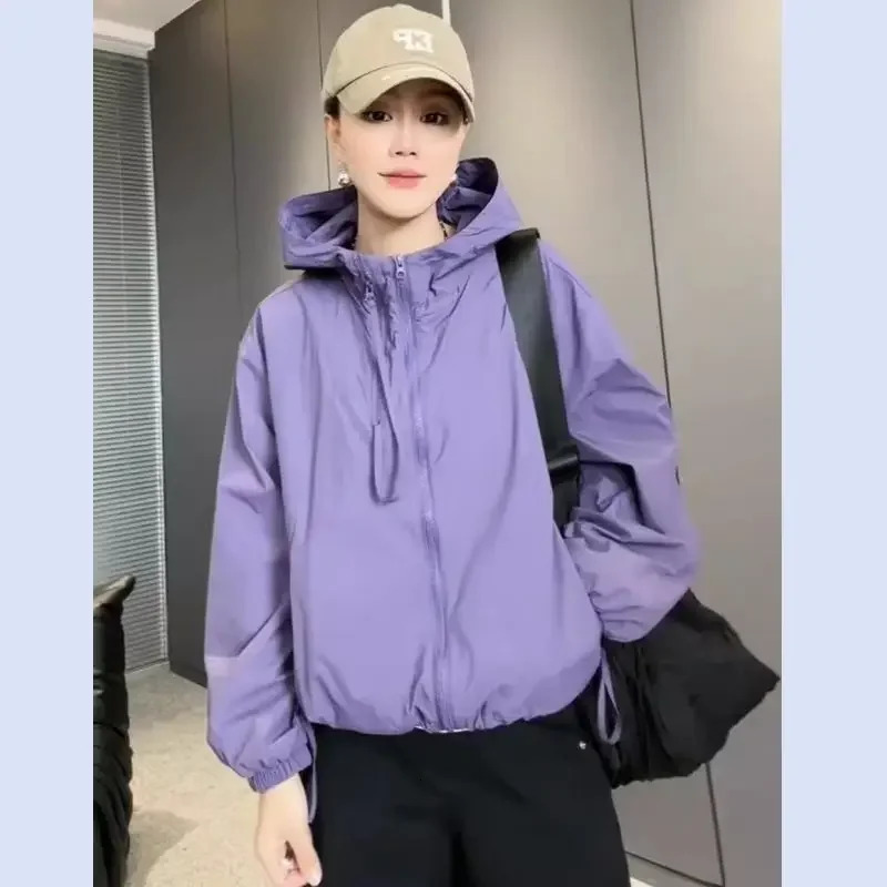Trendy Thin Sunscreen Jacket SpringAutumn Hooded Casual Loose Fit Single Layer Womens Fashionable Outerwear 250513
