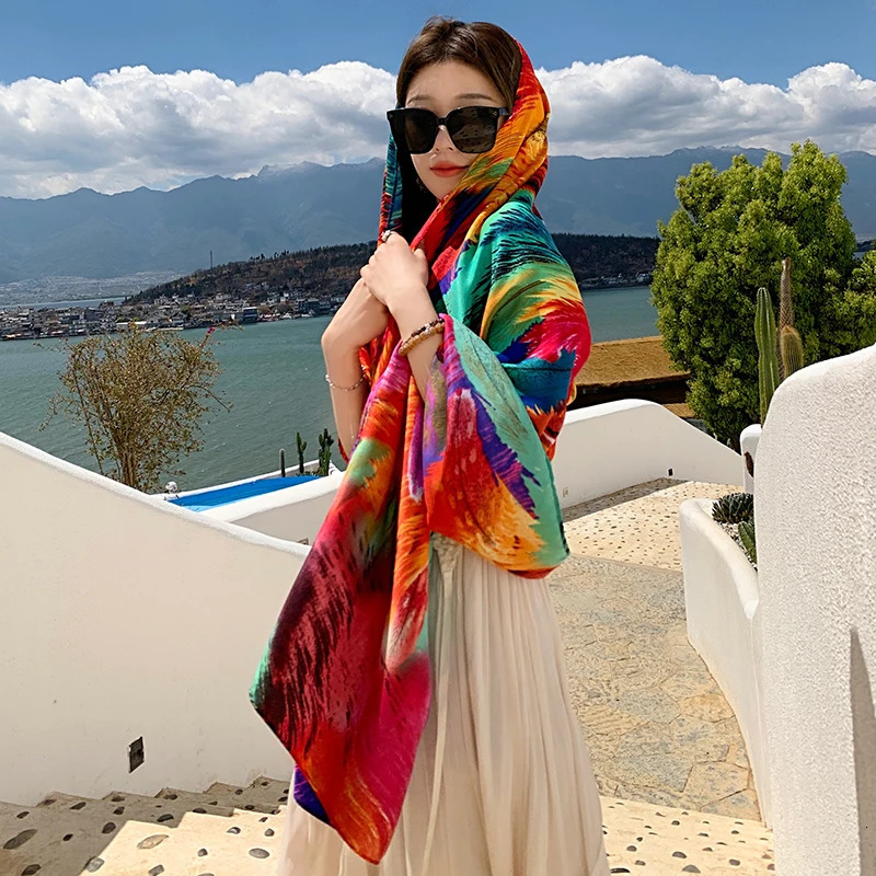 Fashion Women Beach Scarf Bohemia Flower Summer Hijab Shawls and Wraps Female Foulard Echarpe er Pashmina Bandana 250514