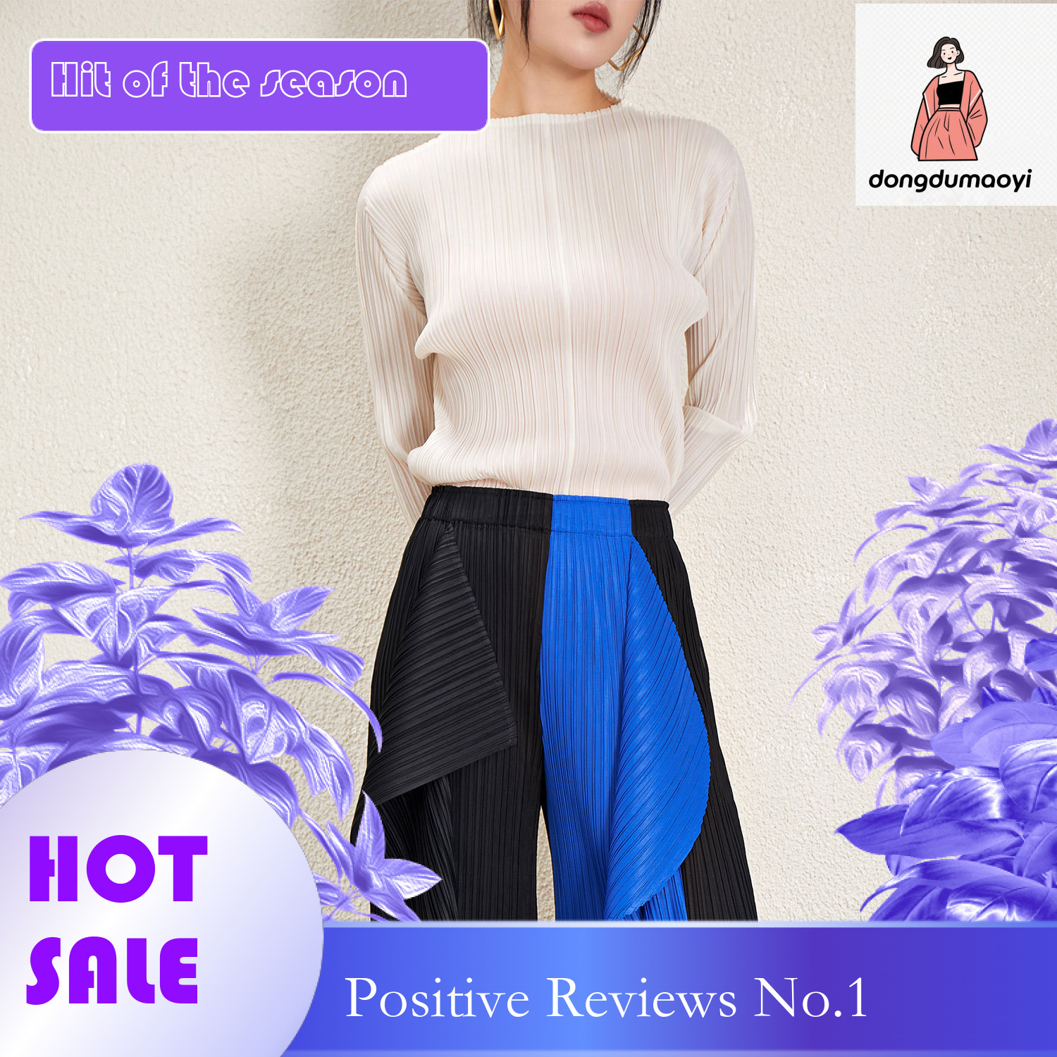 dongdumaoyi Miyake temperament long sleeved T-shirt for women's spring new collection, slim fit and slimming look, inner layer bottom shirt, plea