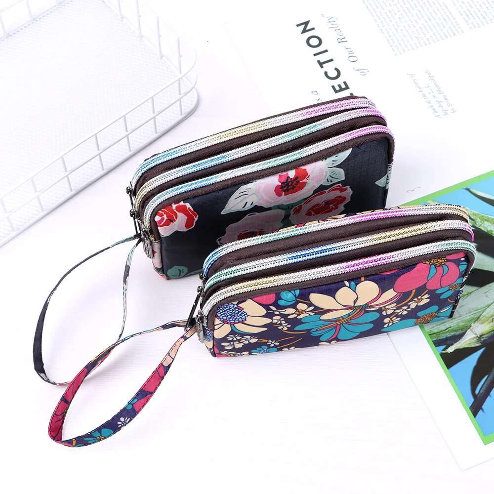 1PC New Fashion Waterproof Female Handbag Practical Larger Capacity Print Canvas Bag Key Coin Purse Three-layer Long Wallet