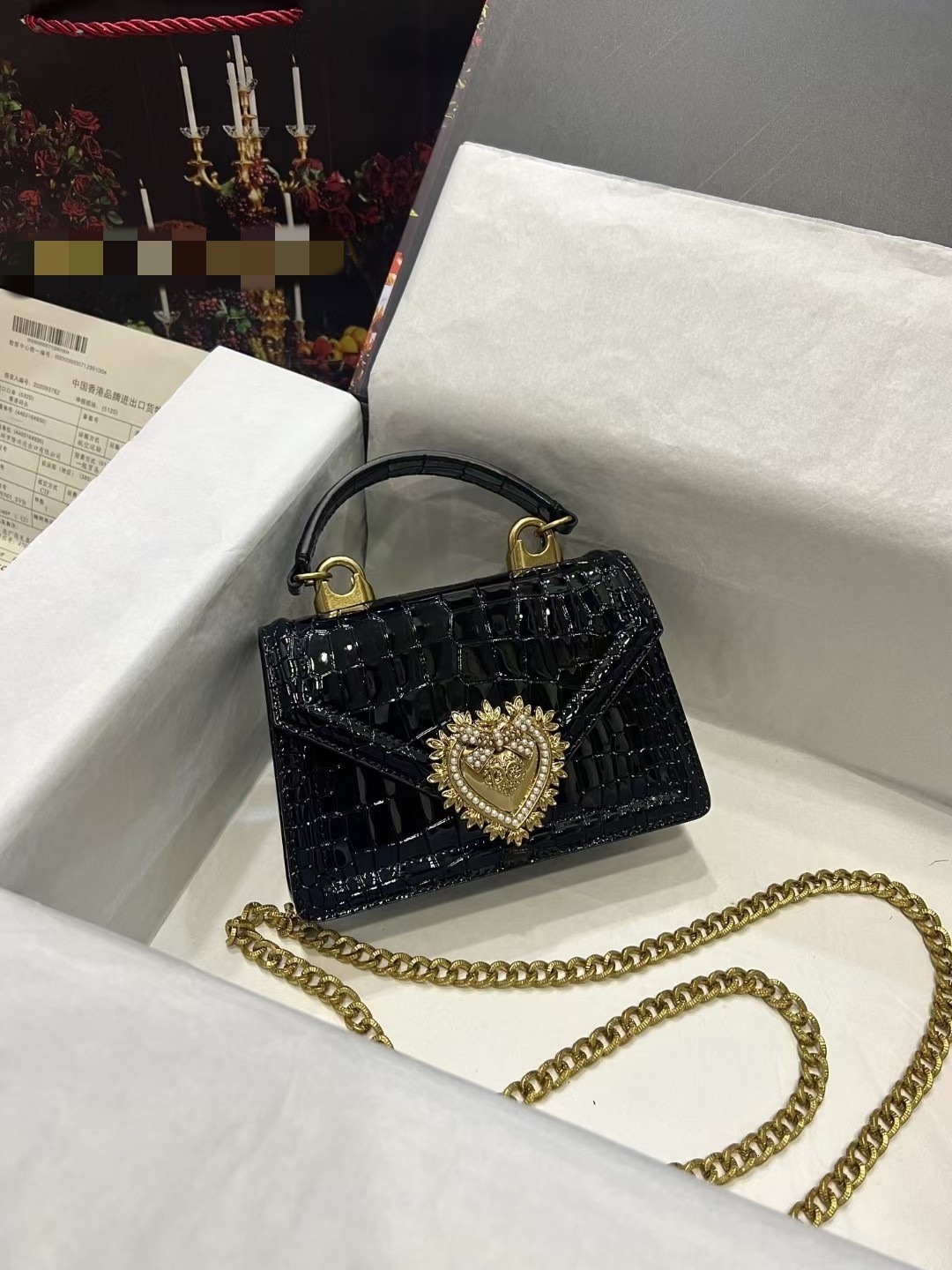 High Quality New Free Designer Bag 2025 New Crocodile Pattern Cowhide Handbag Love Bow Chain Single Shoulder Diagonal Leather Women's Bag
