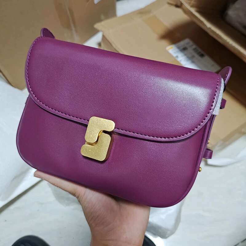 Genuine Leather Women's Shoulder Bag Handbag Messenger Preppy Female Vintage Envelope Bags Desinger Briefcase Purple