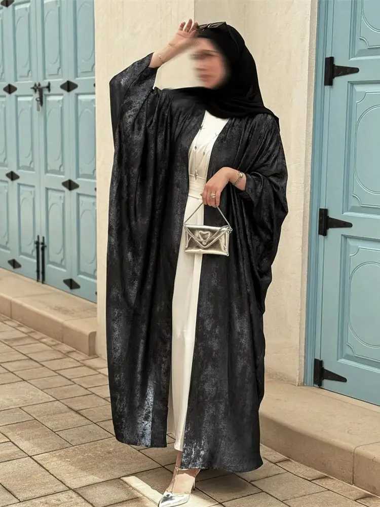 Abayas For Women Eid Shiny Batwing Satin Open Kimono Abaya Dubai Luxury Muslim Kaftan Dress Islam Clothing Caftan Marocain Femme X250514