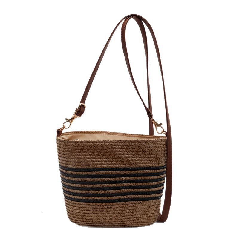 2025 New Women's Bag Summer Leisure Large Capacity Single Shoulder Handbag Designer Fashion Seaside Vacation Woven Bag Small Fresh Simple Striped