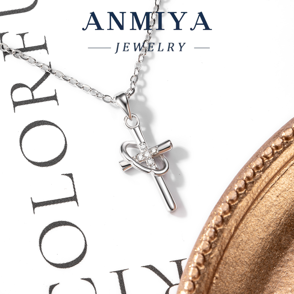 Fashion S925 Silver Vintage Cross Religion Jewelry Rhinestone Cross Pendant Necklace