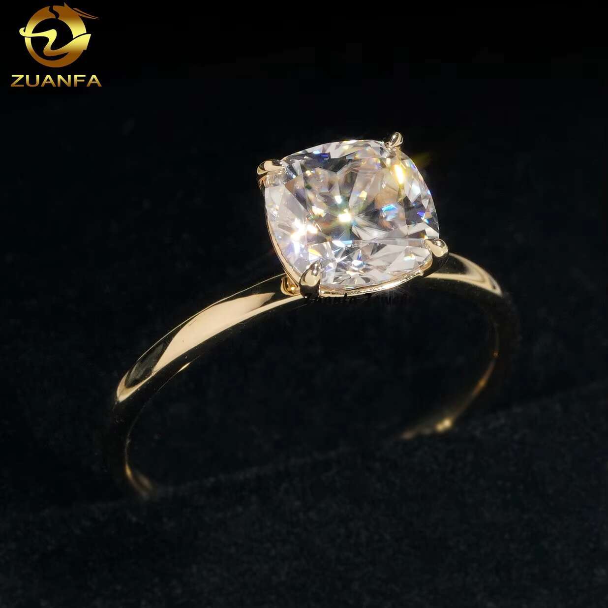 Top Quality Low Price 14k Real Gold Solitaire Cushion 2ct D Color Womens Moissanite Engagement Ring
