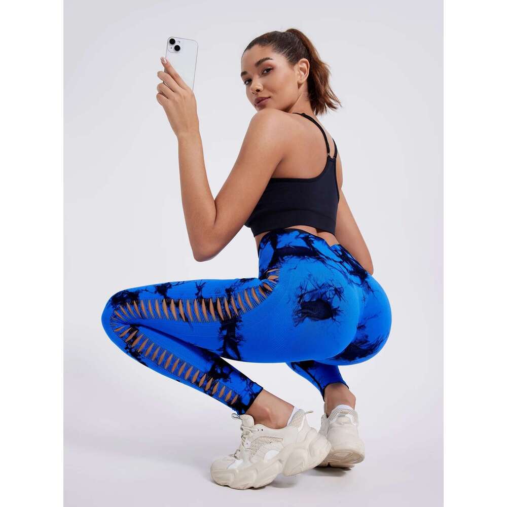 Butt Lifting Sexy Gym High Waist Seamless Tie Dye Leggings Women Skinny Stretch Outdoors Hollow Out Pants