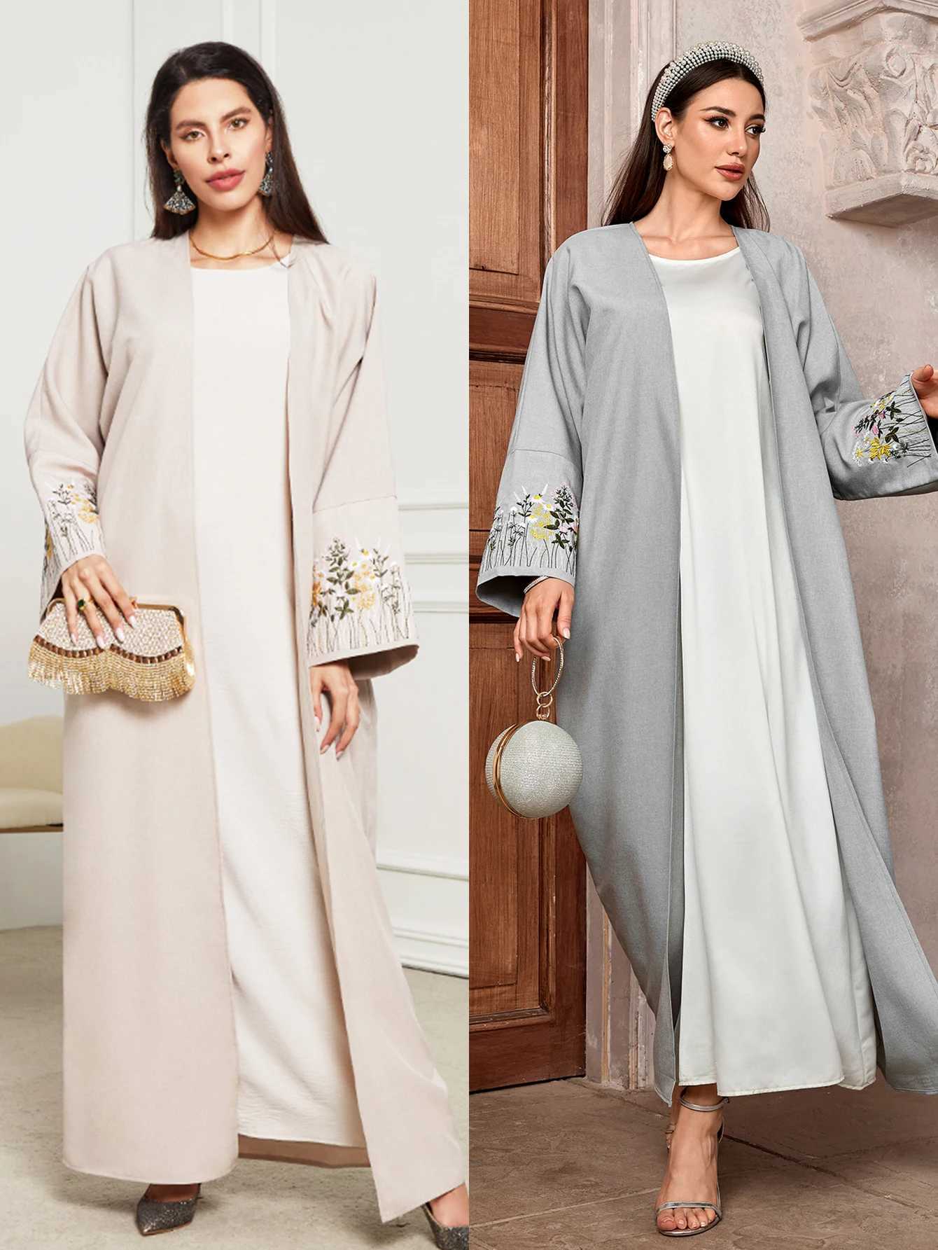2025 New Muslim Saudi Dubai Ramadan Eid Cardigan Embroidery Slve Open Kimono Abaya Kuwaiti Moroccan Women Loose Robe X250514