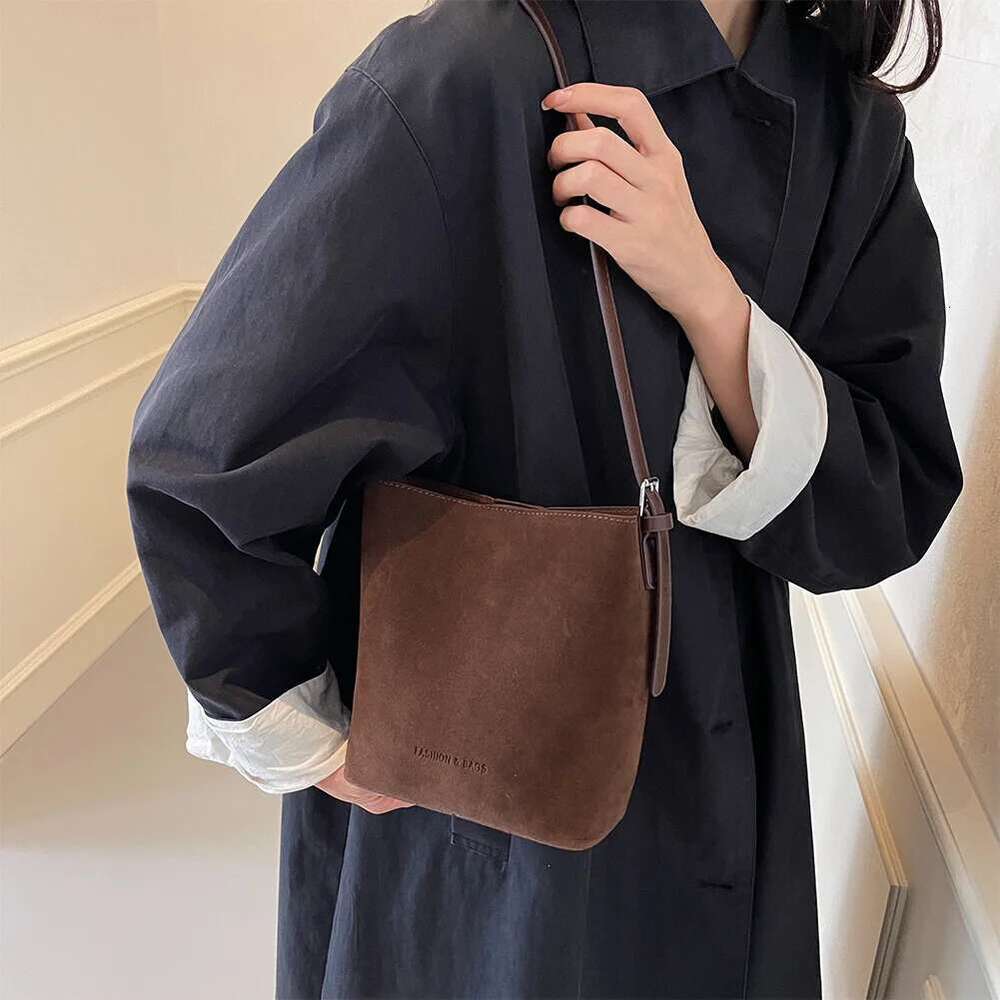 Trendy Women Fashion Lady Casual Leather Shoulder Bag Soft Underarm Pack Female Suede Tote Bucket Handbag For Girls