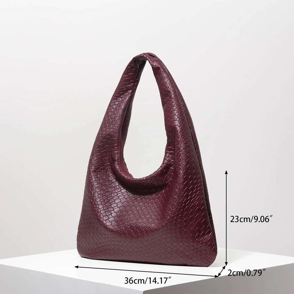 Retro Artificial Woven Leather Shoulder Women's Handbag, Large Capacity Tote Crescent Zipper Armpit Bag, Daily Commuter Bag (Random Pattern)