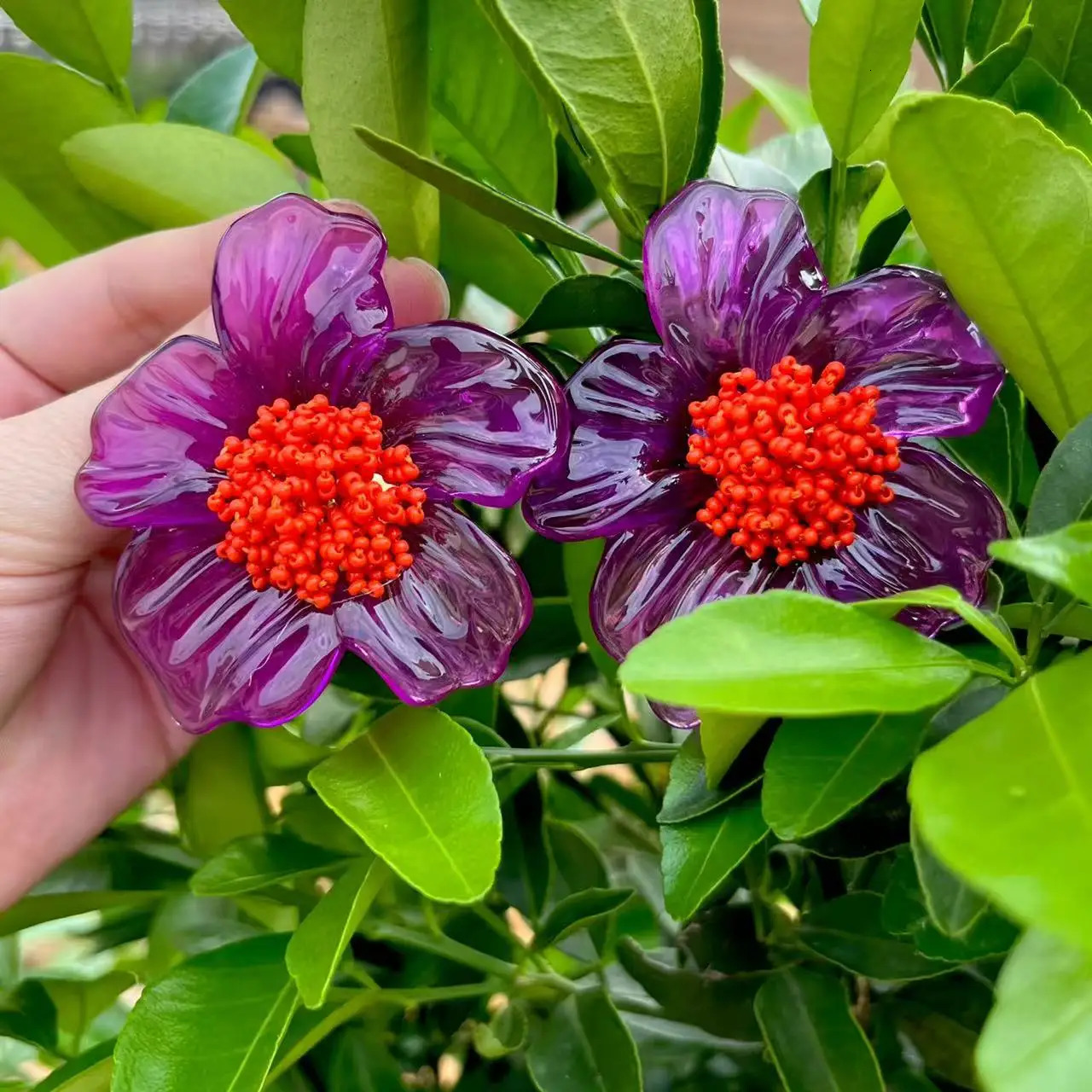 Exaggerated Handmade Bead Purple Resin Acrylic Large Flower Earrings 250514