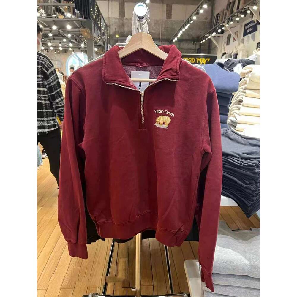 Bear Embroidery Half Zip-Up Sweatshirt Woman Autumn Long Sleeve Turn Down Collar Sweatshirts Vintage Streetwear Y2k Pullover Top Designer