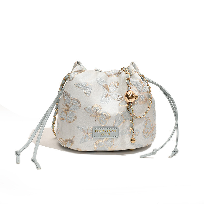 2025 new bag Chinese embroidery women's niche simple high-end bucket designer lucky bag shoulder crossbody bag premium texture chain bucket bag