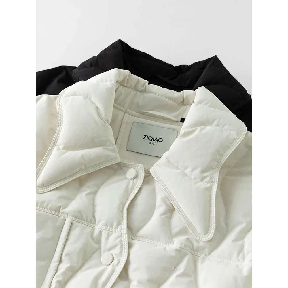 ZIQIAO Simple Loose Shirt-style Solid Color Jacket for Women Winter New Warm Design White Duck Down Coats Female