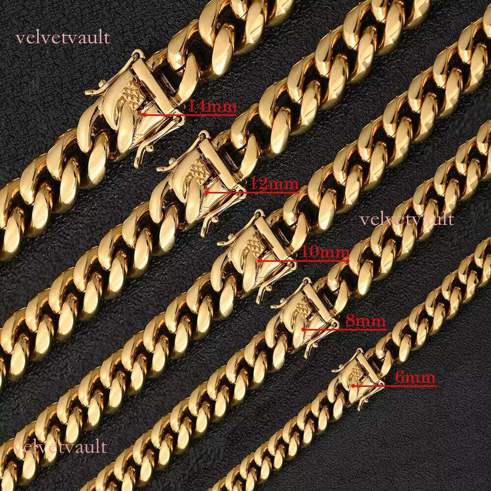 Gilded stainless steel Miami Cuban chain chilled 6mm 14mm hip-hop necklace accessory