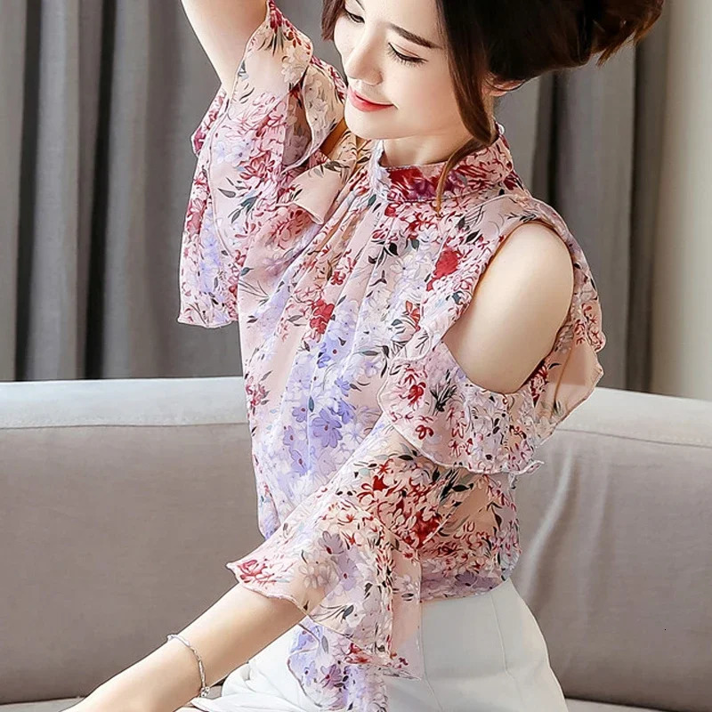 Elegant Womens Blouses Tops Short Sleeve Butterfly Chiffon Women Clothing Female Shirts Long Floral 5388 250514