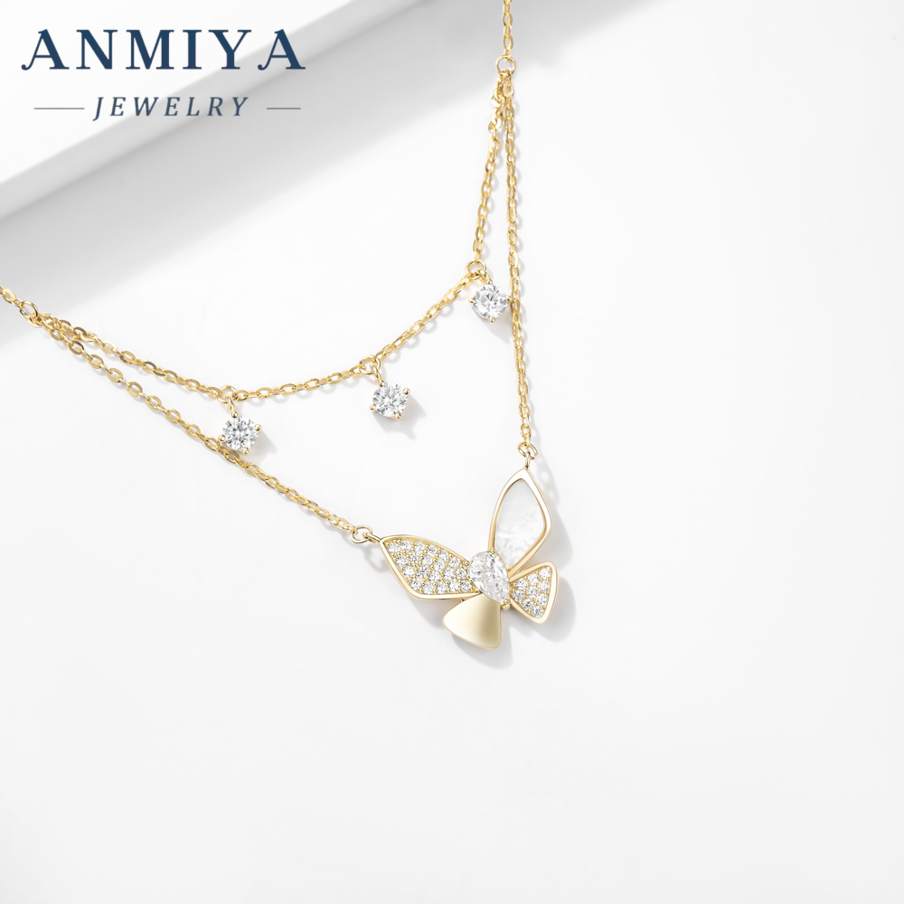 New Design INS Fashion Long 18K Gold Plated Tassels Women Necklace butterfly Shape CZ Fashion Chains Layering Necklaces