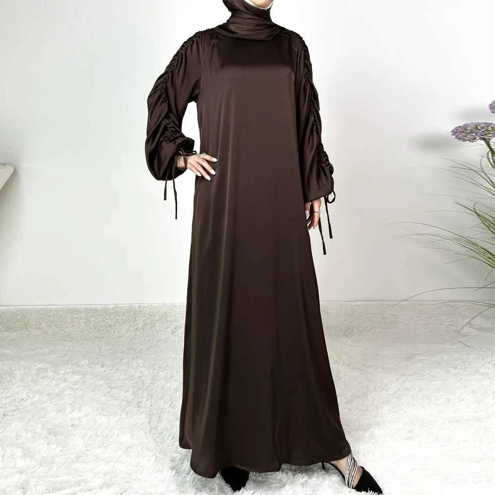 Ramadan Abaya Femme Musulmane Satin Maxi Dress Turkey Kaftan Caftan Marocain Muslim For Women Vestido Islam Simple Maxi Robe X250514
