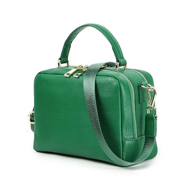 Contact's Crossbody Bags For Women Handbags Full Grain Leather 2 Zippers Green Ladies Shoulder Box Bag