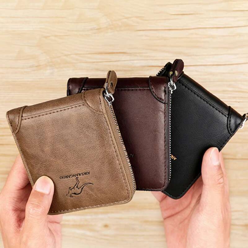 Leather Mens Wallet MensPurse Male Zipper Card Holders with Coin Pocket Rfid Wallets Gifts for Men Money Bag