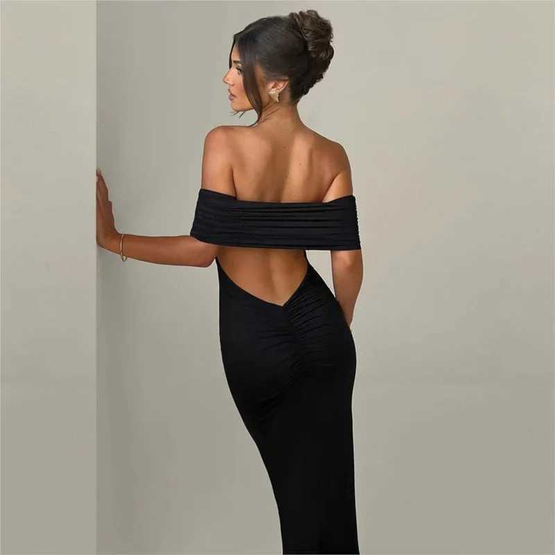 Womens Slim Sexy Strapless Long Dress Temperament Solid Color Hip Sleeveless Off-shoulder Backless Package Club Party DressesXJ250514
