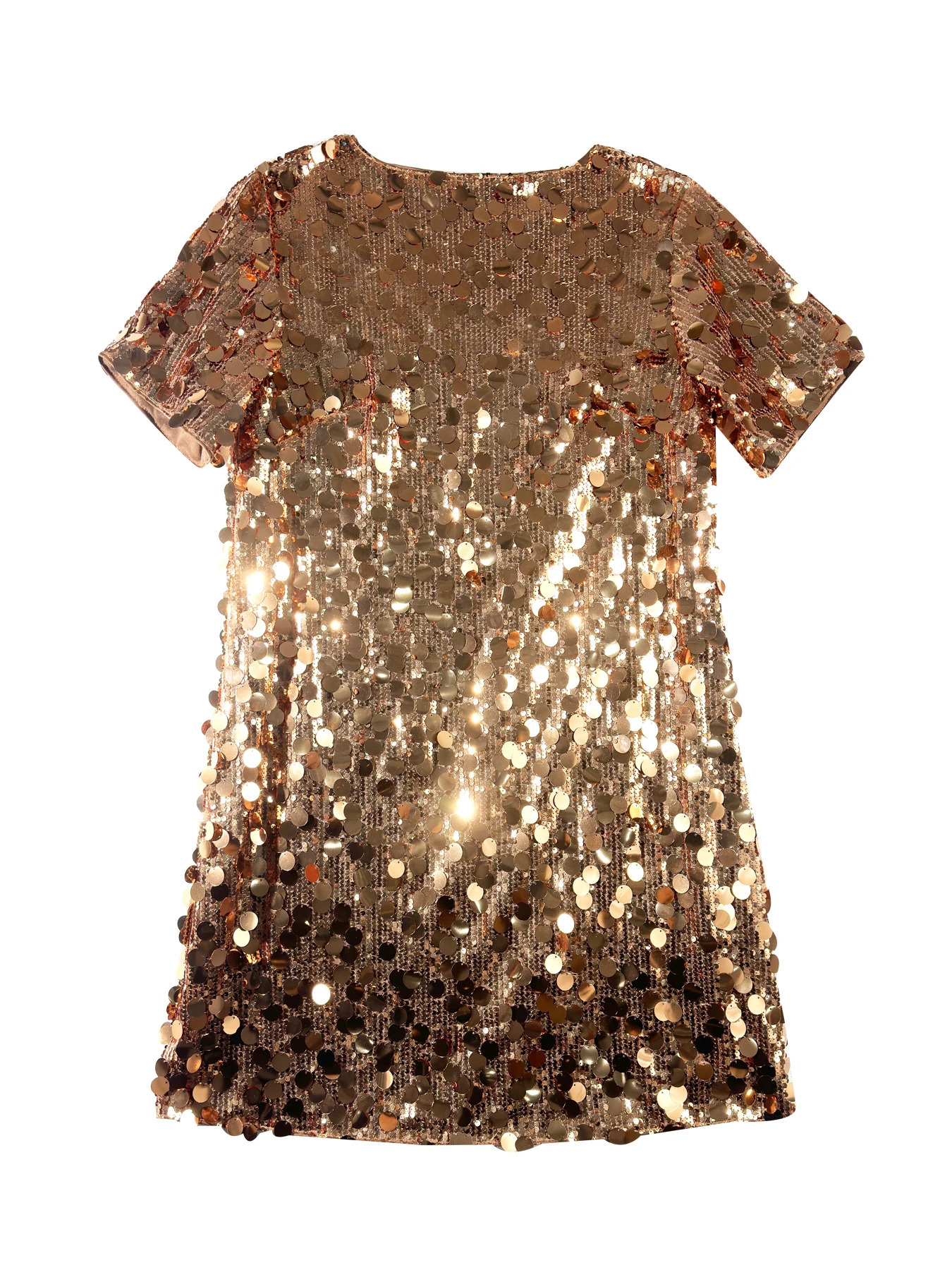 plus size Elegant Plus Gold Sequin Midlength SkirtLeisure Aline Skirt Polyester Shortsleeved Round neck 250506