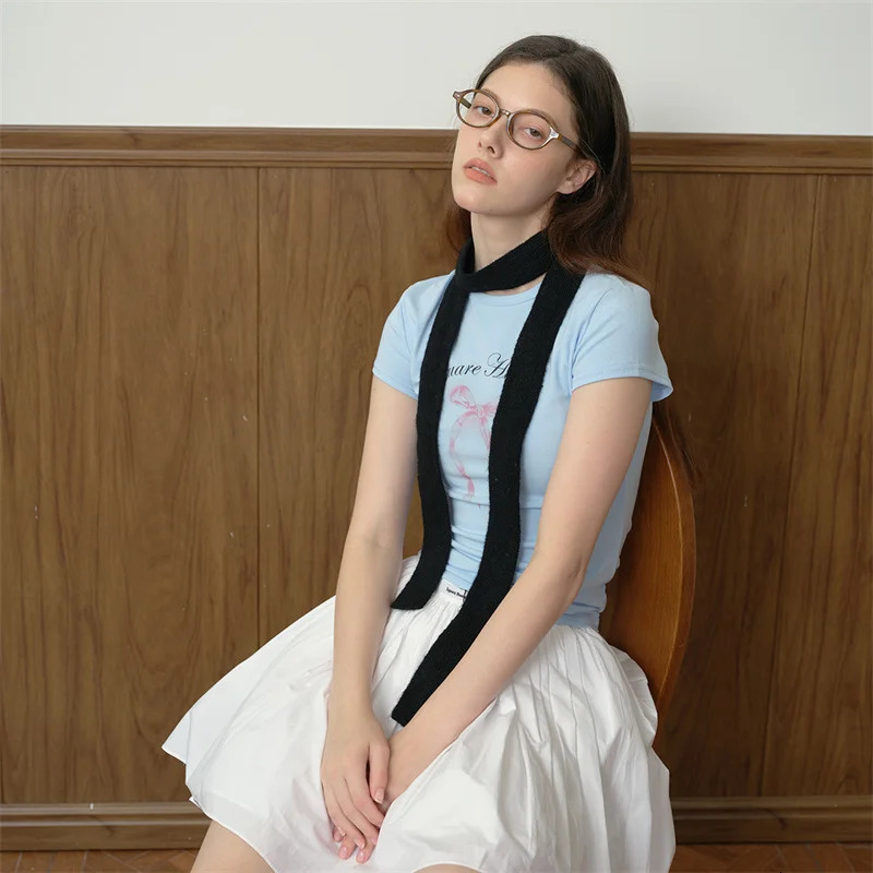 Korean Knitted Slim long Scarf Wool Solid Womens Scarf Spring and Autumn Y2K Personalized Decorative Scarf Neck 250514