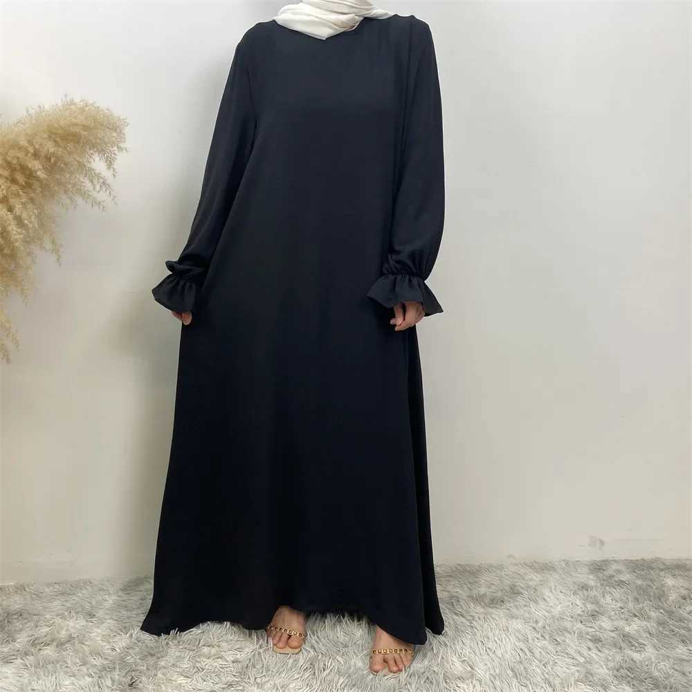 2025 New Modest Abaya Ruffle Slve Dress High Quty Nida with Pockets Eid Ramadan Islamic Clothing Muslim Women Maxi Dress X250514