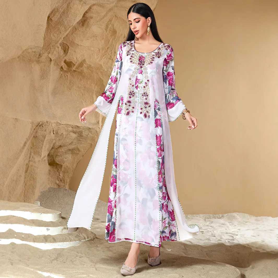Ramadan Diamonds Abaya Dubai Kaftan Women Muslim Hijab Dress Print Jalabiya Caftan Marocain Femme Robe Eid Djellaba Vestidos New X250514