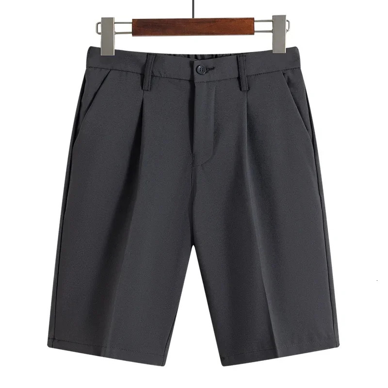 Summer Mens Suit Shorts Solid Color Loose Drape Business Straight British Casual Knee-length Pants Clothing Black Gray 250513