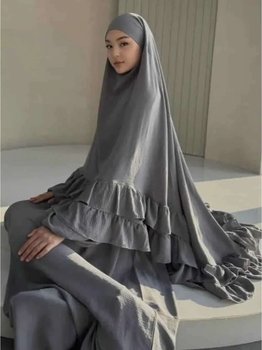 Muslim Dresses Hijab 2 Piece Sets Women Modest Abayas Headscarf Ramadan Morocco Dubai Kaftan Islam Vestidos Arab Long Robe Suit X2505141