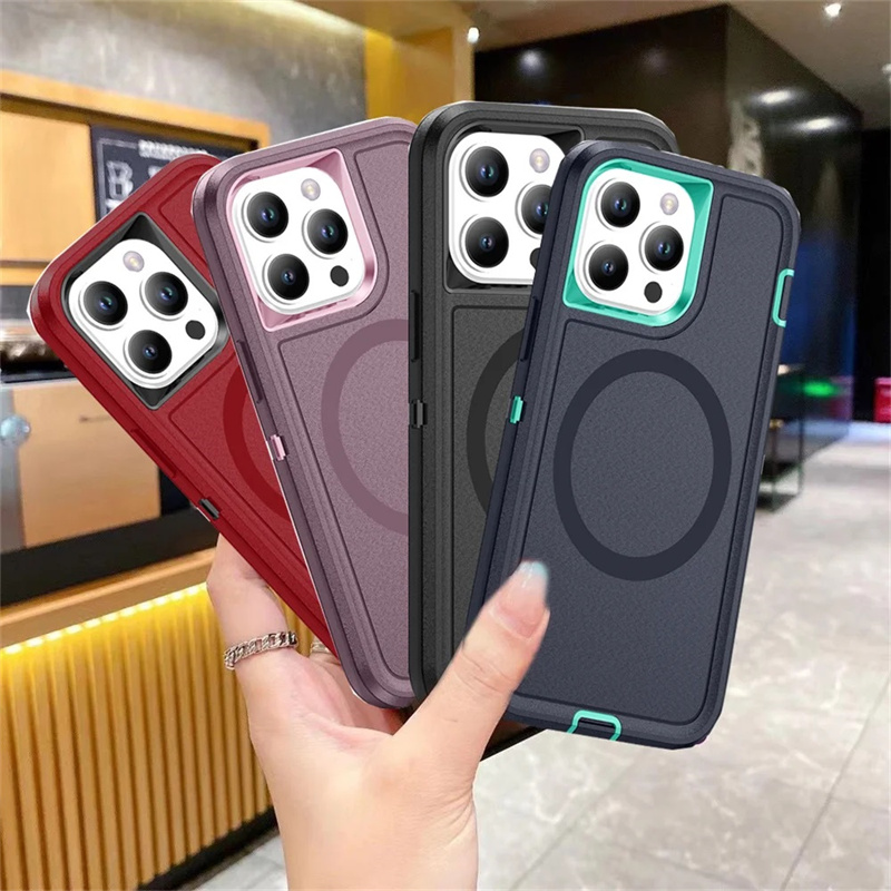 Heavy Duty Rugged Magnetic Charge Defender Case Cover For iPhone 16 15 14 Plus 13 Pro Max Dual Layer 3 in One Shockproof With Magsafe Capa