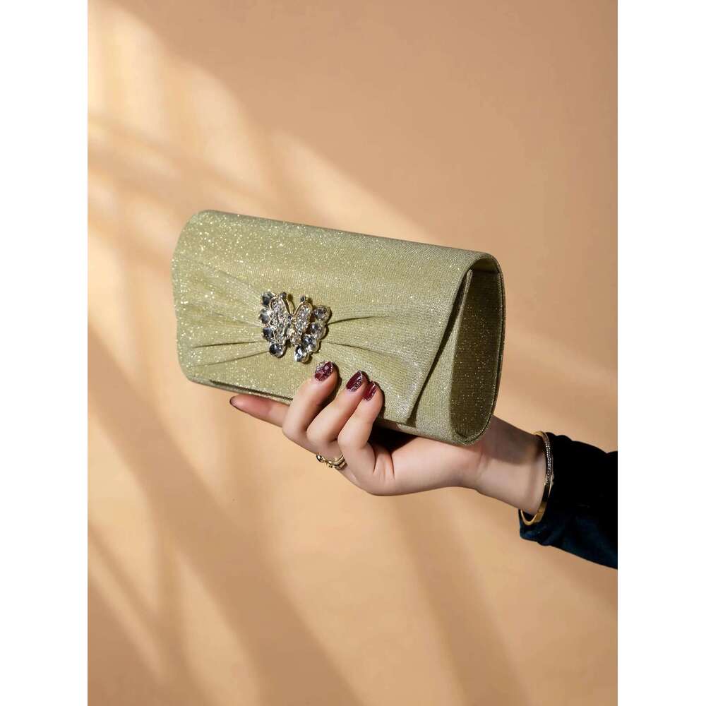 Sequin, Glamorous Bling, , Shiny Rhinestone Decor Flap Chain Glitter Square Evening Bag Bling, Sequin, ,